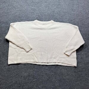 Poof Apparel Sweater Womens Medium Cream Knit Long‎ Sleeve Cotton Blend Pullover